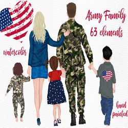 Family clipart: "ARMY FAMILY CLIPART" Soldier clipart Man in uniform Homecoming soldier Parents and Kids Solider with ki