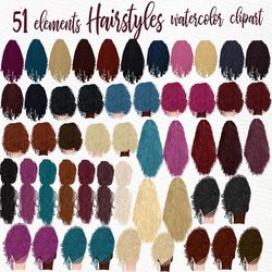 Hairstyles clipart: "GIRLS CLIPART" Dreads Hairstyles Custom hairstyles Long hair Girls hair clipart Watercolor clipart