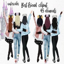 Best Friends Clipart: "SOUL SISTERS CLIPART" Bff clipart Girls with mouse ears Custom besties Bridesmaid gift Disneyland