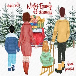 Christmas clipart: "FAMILY CLIPART" Winter family Christmas Car Christmas Cards Pine Tree Forest Parents and kids Mug de