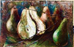 Kitcen Still Life Dance of Pears Original oil painting on board Wall Art 16 by 12 inch