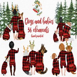 Babies and Dogs clipart: "DOGS CLIPART" Baby clipart Christmas clipart watercolor clipart Planner Graphics Buffalo plaid