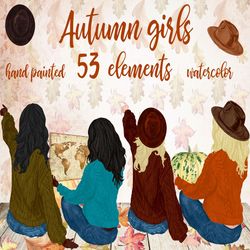 Autumn clipart: "GIRLS CLIPART" Best Friends Fall clipart Girls in Sweaters Beasties clipart Thanksgiving clipart Planne