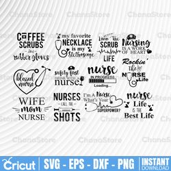nurse svg bundle, nurse svg, nurse hat svg, heartbeat svg, hospital, nurses, nurse life silhouette png eps dxf vinyl