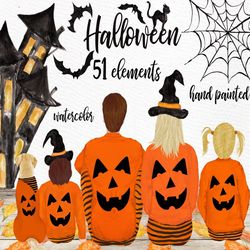 Halloween clipart: "FAMILY CLIPART" Family pajamas jack o Lantern Autumn Family, Fall clipart Witch hat Mug design Cusom