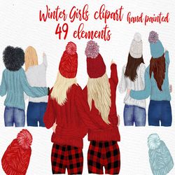 Girls Clipart: "BEST FRIEND CLIPART" Girls in Sweaters Beasties clipart Christmas Clipart Fashion Girls Planner Girl Gir