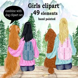 Girls clipart: "BEST FRIEND CLIPART" Planner Girl Mug Designs Forest Landscape Besties clipart Backpack clipart Hairstyl