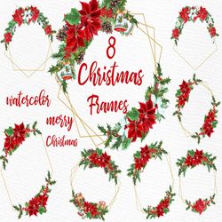 Geometric Frames clipart: "CHRISTMAS FRAMES" Gold Geometric Frames Modern Floral Frame Christmas Clip Art Christmas Wate