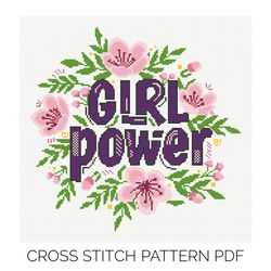 Lettering Illustration Girl Power Cross Stitch Pattern | Counted Cross Stitch Pattern | Punto De Cruz | Point De Croix