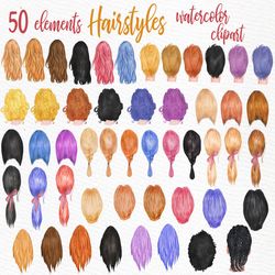 Hairstyles clipart: "GIRLS CLIPART" Custom hairstyles Short hair Girls hair clipart Planner Clipart Watercolor clipart F