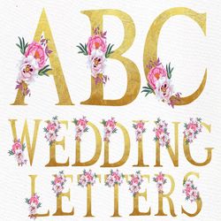 Floral Alphabet Clipart: "GOLD ALPHABET" Wedding Alphabet Wedding Clipart Floral Monogram Bridal Graphics Wedding invita