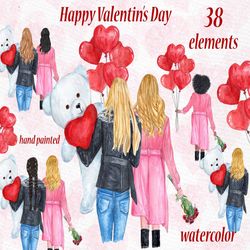 valentines day girls clipart: "love planner clipart" best friend clipart valentines stickers fashion girl bff clipart cu