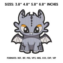 Gray Night Fury Embroidery Design, How To Train Your Dragon Anime Embroidery, Machine embroidery pattern. Anime Pes