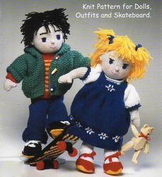 Knit Rag Dolls 15" Vintage Knitting Pattern Boy/Girl Doll Knit Pattern for Dolls, Outf its and Skateboard Digital PDF
