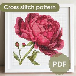 Peonies cross stitch pattern, PDF instant download, flower cross stitch chart