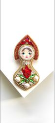 Russian Matryoshka nesting doll brooch, babushka doll, brooch pin, matryoshka jewelry , beaded matryoshka pin, brooch pi