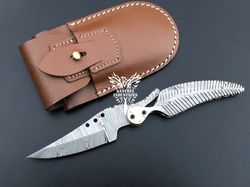 Damascus Pocket Folding Knife, Custom Pocket Folding Knife, Groomsmen gifts, Anniversary Gifts, Damascus Steel Blade