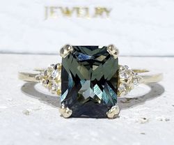 Green Tourmaline Ring - Statement Ring - Gold Ring - Engagement Ring - Rectangle Ring - Cocktail Ring - Gemstone Ring