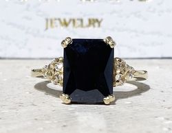 Black Onyx Ring - December Birthstone - Genuine Gemstone - Gold Ring - Engagement Ring - Rectangle Ring - Cocktail Ring