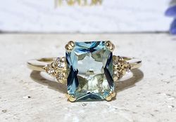 Aquamarine Ring - March Birthstone - Statement Ring - Gold Ring - Engagement Ring - Rectangle Ring - Cocktail Ring