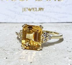 Citrine ring - November Birthstone - Statement Ring - Gold Ring - Engagement Ring - Rectangle Ring - Cocktail Ring