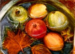 Apples painting Still Life Oil painting Original Art 11 * 8 inch