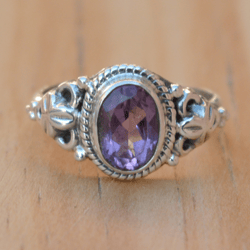 Dainty Amethyst Ring, Sterling Silver Women Ring, Oval Crystal Purple Ring, Gemstone Handmade Ring Jewelry, Unique Gift
