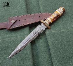 Stunning Handmade Damascus Steel Double Edge Hunting Dagger Knife With Sheath, Bushcraft Dagger, Battle Ready