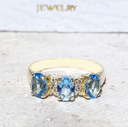Blue Topaz Ring - December Birthstone - Gemstone Band - Gold Ring - Engagement Ring - Dainty Ring - Statement Ring