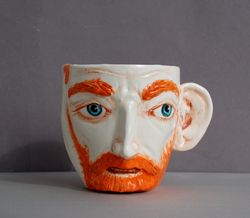 Handmade porcelain mug Van Gogh Artist portrait Cup face Bright ceramic Beautiful unusual mug in the form red bearded