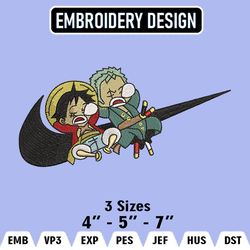 Luffy And Zoro Nike Nike Embroidery Designs, Luffy And Zoro Embroidery Files, One Piece Nike Machine Embroidery Pattern