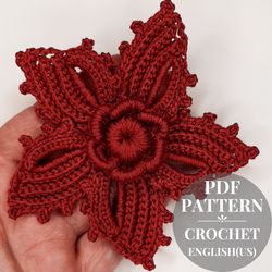 Crochet flower pattern. Crochet blossom pattern. Crochet flowers applique. Crochet motifs floral for Irish lace.