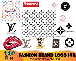 14 Louis Vuitton Bundle Svg, LV Lips Svg, LV Pattern, LV Mickey Svg