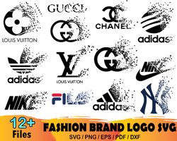 12 Fashion Brand Logo Fade Bundle Svg, Louis Vuitton Svg
