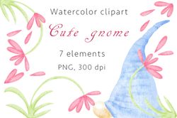 Cute gnome, Watercolor Clipart, PNG
