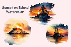 Sunset On Island Watercolor
