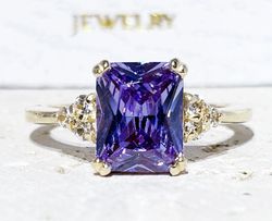 Lavender Amethyst Ring - Statement Ring - Gold Ring - Engagement Ring - Prong Ring - Rectangle Ring - Cocktail Ring