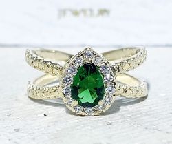 Emerald Ring - May Birthstone - Gold Ring - Gemstone Band - Statement Ring - Engagement Ring - Teardrop Ring
