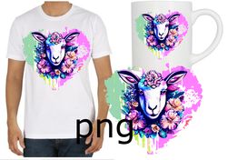 Sublimation of a beautiful sheep with a heart and flowers