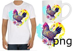 Sublimation of a beautiful rooster with a heart in folk style-2