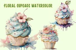 Floral Cupcake Watercolor