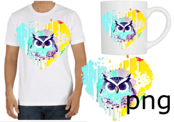Sublimation of a beautiful owl with a heart and planets