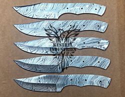 Lot of 5 Damascus Steel Blank Blade Knife For Knife Making Supplies, Custom Handmade FULL TANG Blank Blades (SU-101)