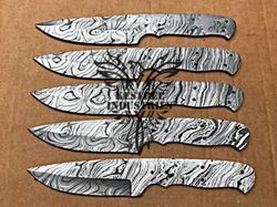 Lot of 5 Damascus Steel Blank Blade Knife For Knife Making Supplies, Custom Handmade FULL TANG Blank Blades (SU-106)