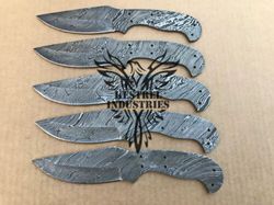 Lot of 5 Damascus Steel Blank Blade Knife For Knife Making Supplies, Custom Handmade FULL TANG Blank Blades (SU-114)
