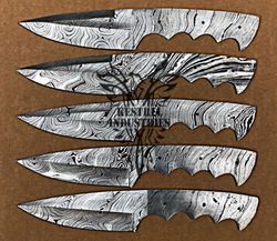 Lot of 5 Damascus Steel Blank Blade Knife For Knife Making Supplies, Custom Handmade FULL TANG Blank Blades (SU-120)