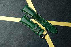 Green watch band. Handmade luxury watch accessory.  Gift for him.