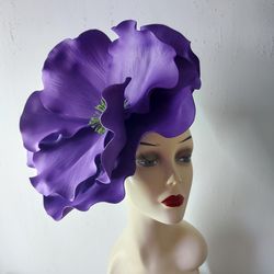 Giant purple fascinator Kentucky Derby Hat Wedding Headdress, Bridal headpiece Floral Hair Accessory Occasion hats