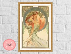 The Arts Cross Stitch Pattern, Poetry By Alphonse Mucha,Instant Download,Full Coverage,Famous Painting,Art Nouveau