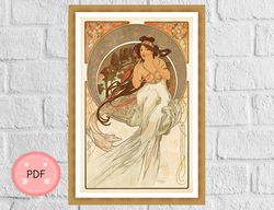 The Arts Cross Stitch Pattern, Music By Alphonse Mucha , Instant Download,Full Coverage,Famous Painting,Art Nouveau